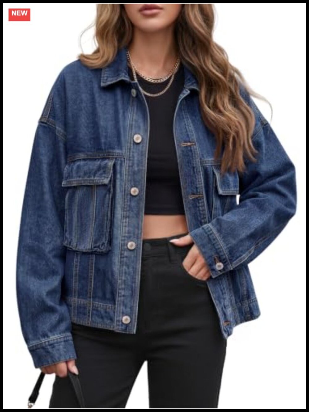 Oversized 100% Cotton Denim Jacket Button Down Boyfriend Jean Coat
